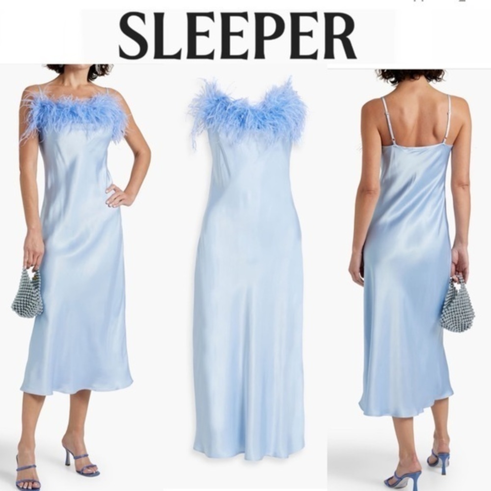 Sleeper + Net Sustain Boheme Feather-trimmed Lenzing Ecovero-satin Dress S 350$